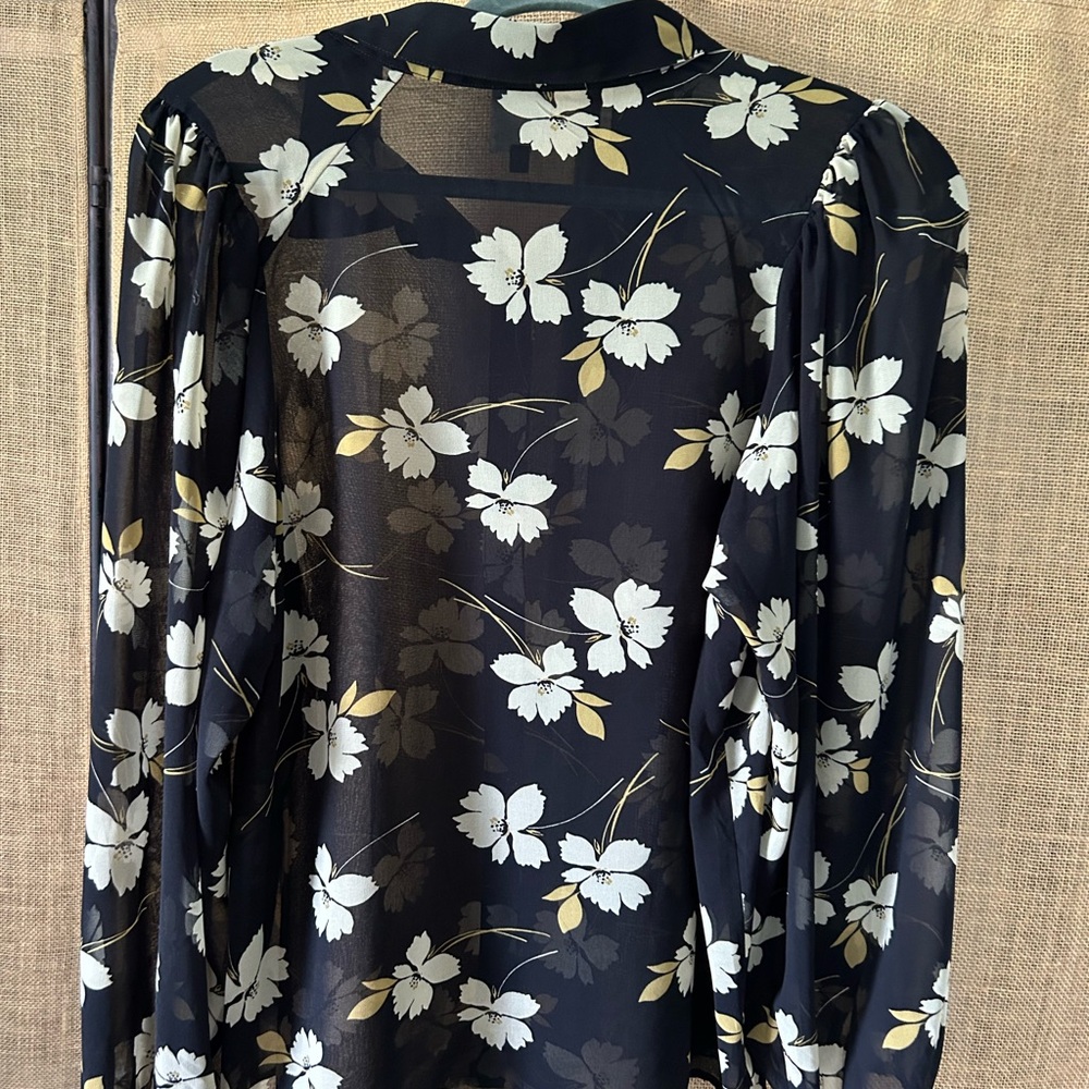CAbi Black and Cream Floral Blouse
